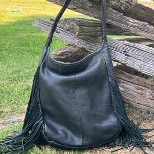 Margot Black Fringe Leather Purse